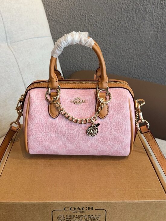 NWT Coach Mini Rowan Crossbody Bag In Signature Canvas Pink Powder CEK79 - Picture 3 of 9